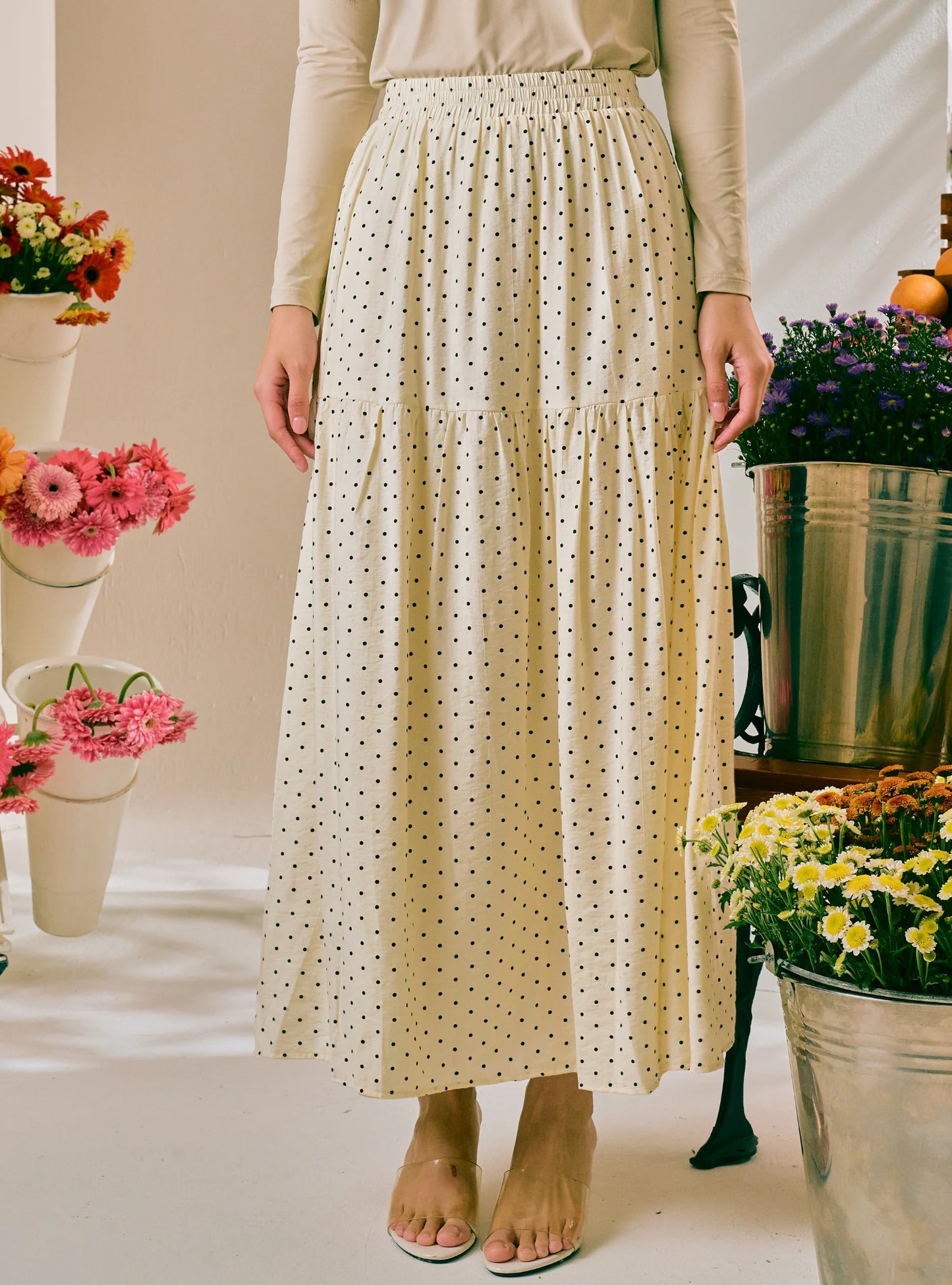 PO Dana Polka Dotted A-Line Tiered Skirt