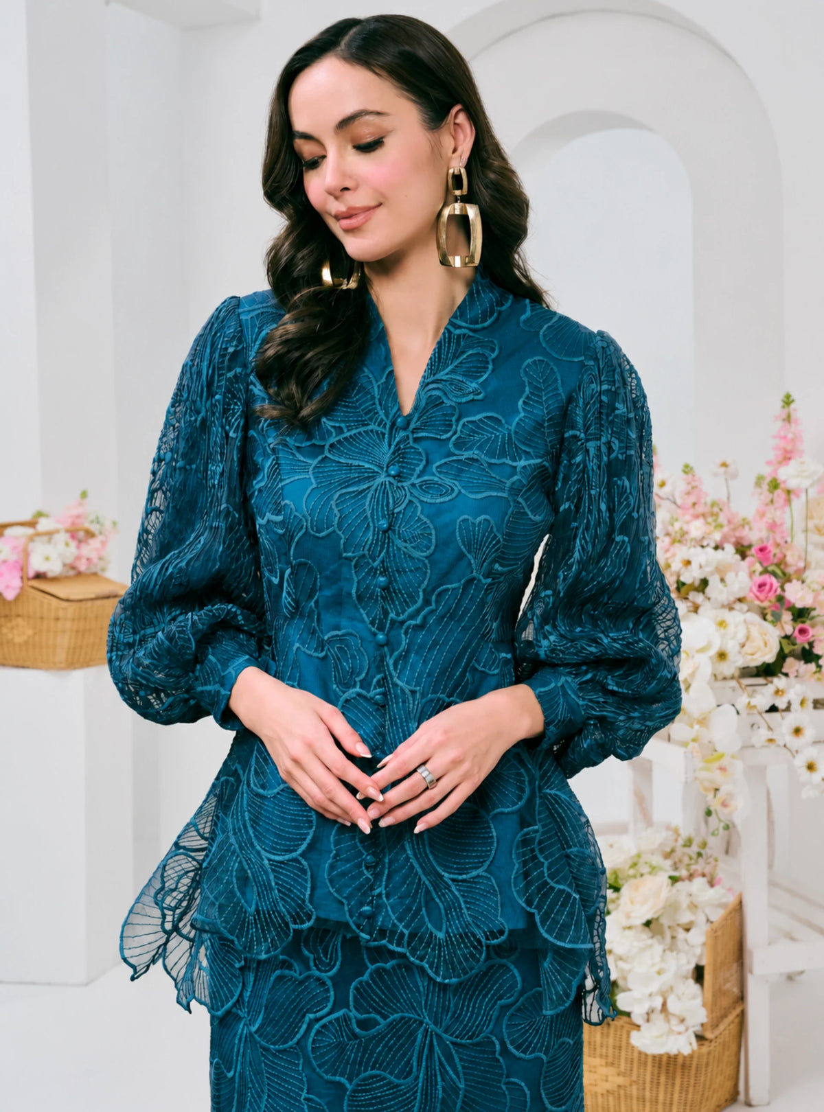 Setelan Bunga Melur Lace Kebaya Doll Kurung