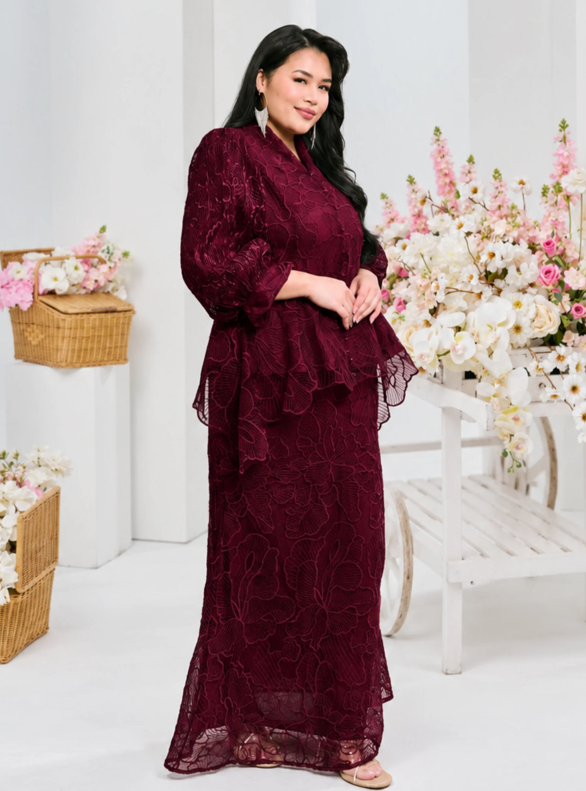 Setelan Bunga Melur Lace Kebaya Doll Kurung