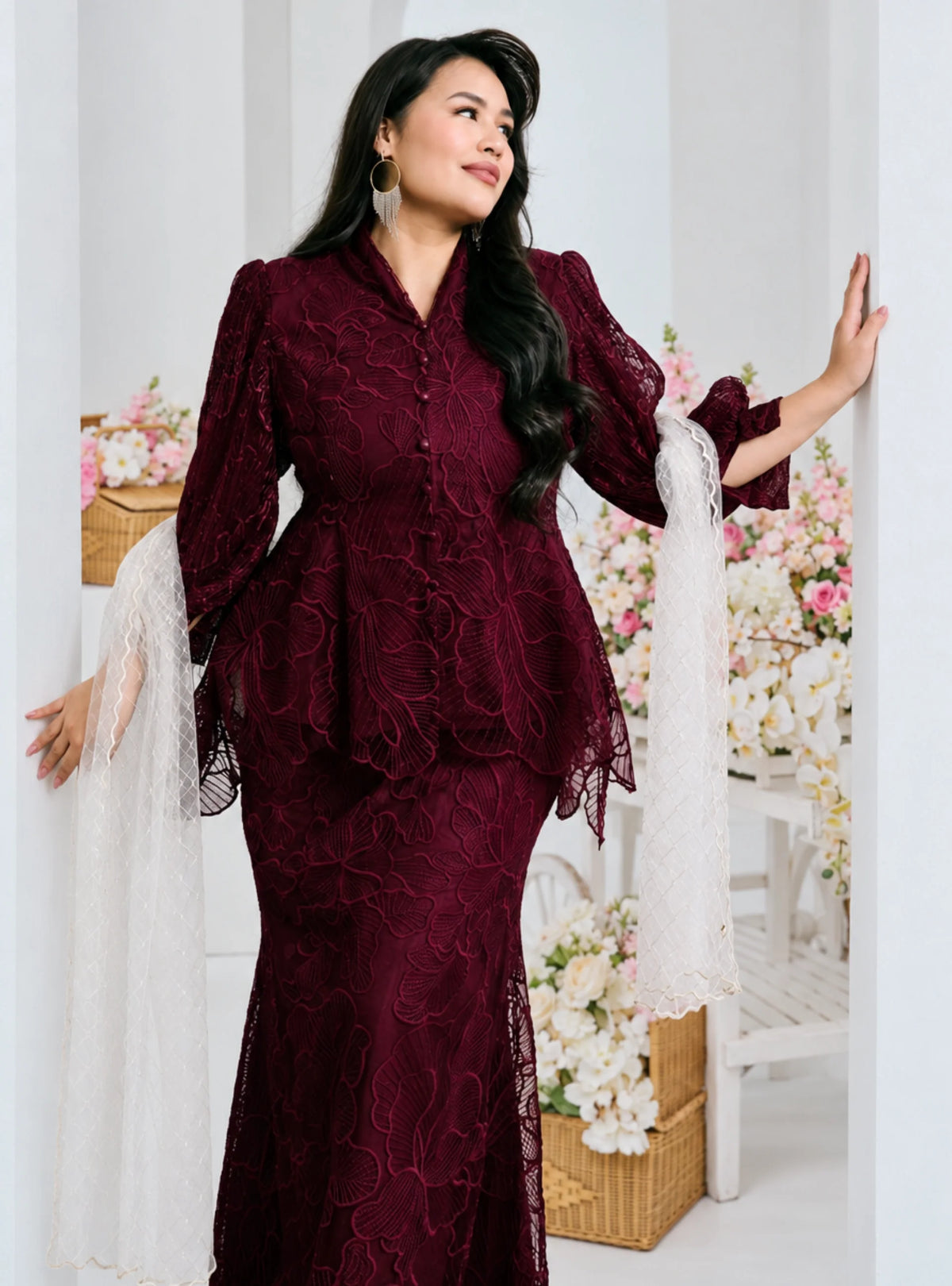 Setelan Bunga Melur Lace Kebaya Doll Kurung