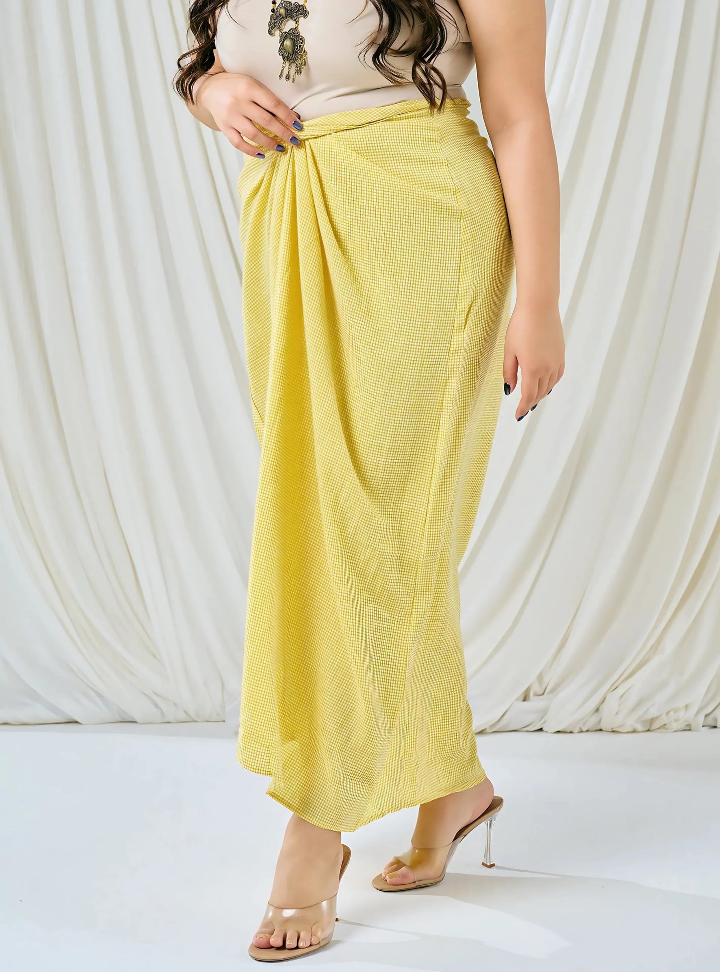 PO HENING LEBARAN - Melly Instant Pario Wrap Skirt Only - Yellow Checked