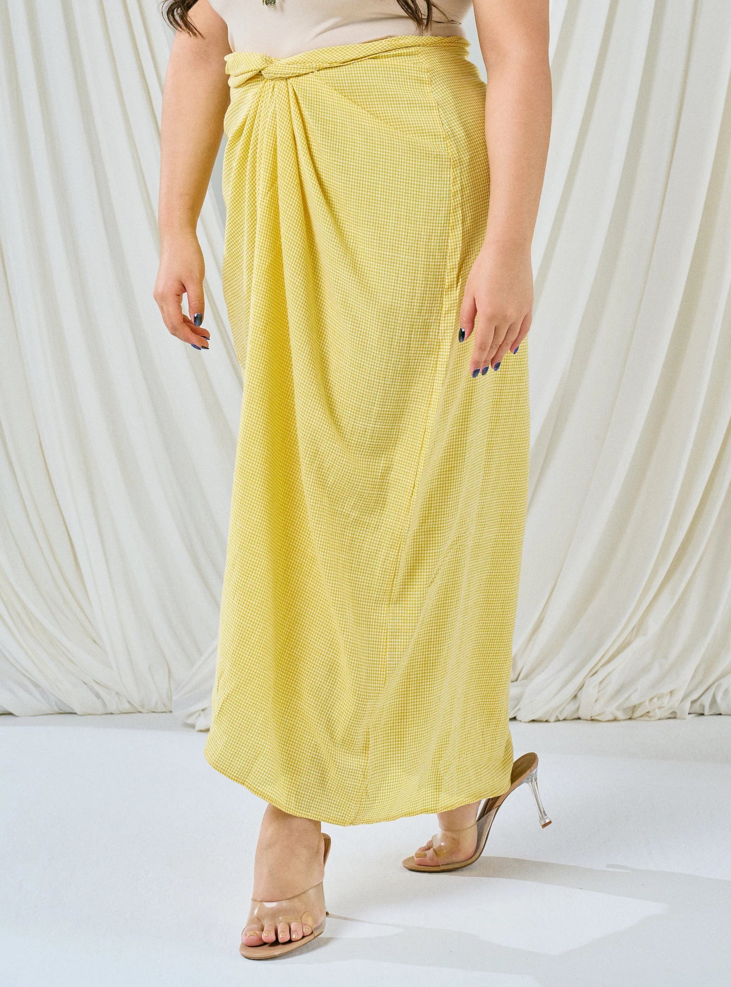 PO HENING LEBARAN - Melly Instant Pario Wrap Skirt Only - Yellow Checked