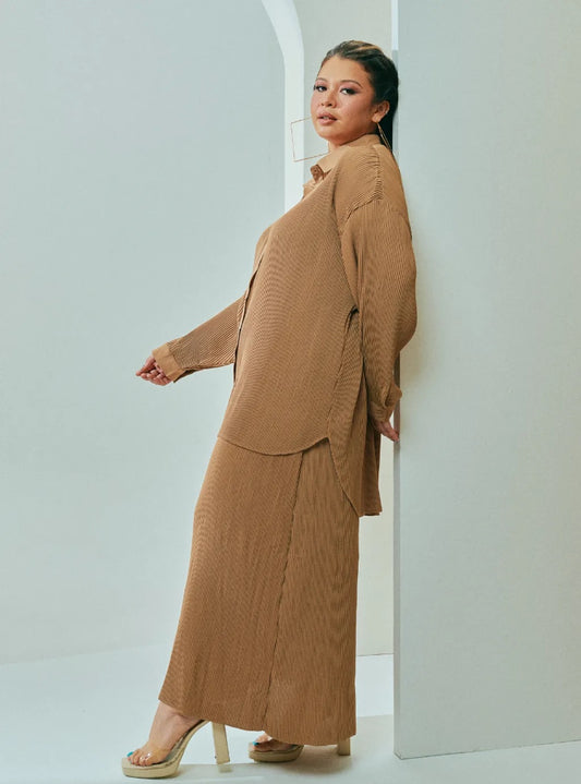 Tun Izzah Pleated Co-ord Set Earthy