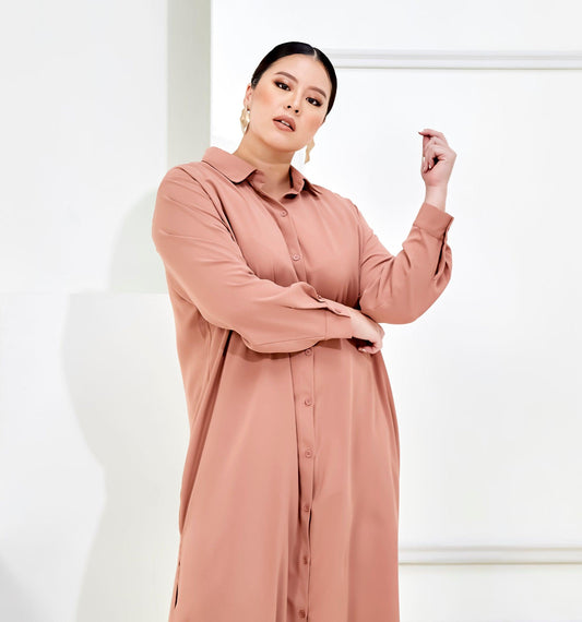 Curva Fabulous - Curva Bf Shirt Dress - Nude Palette Series - CURVA FABULOUS INDONESIA - casual, dress, formal, nude, shirt dress, Viscose, work wear - Dresses