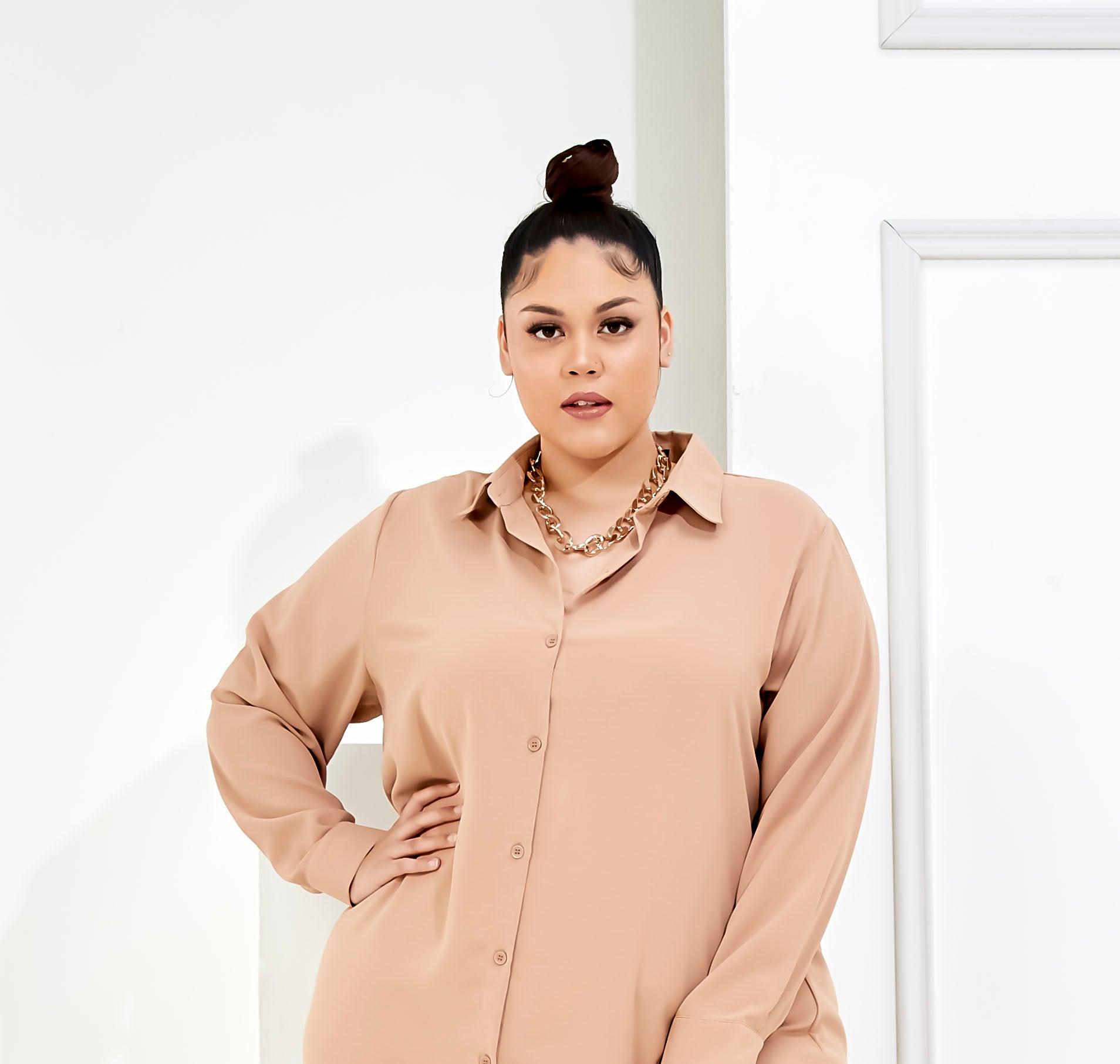 Curva Fabulous - Curva Bf Shirt Dress - Nude Palette Series - CURVA FABULOUS INDONESIA - casual, dress, formal, nude, shirt dress, Viscose, work wear - Dresses