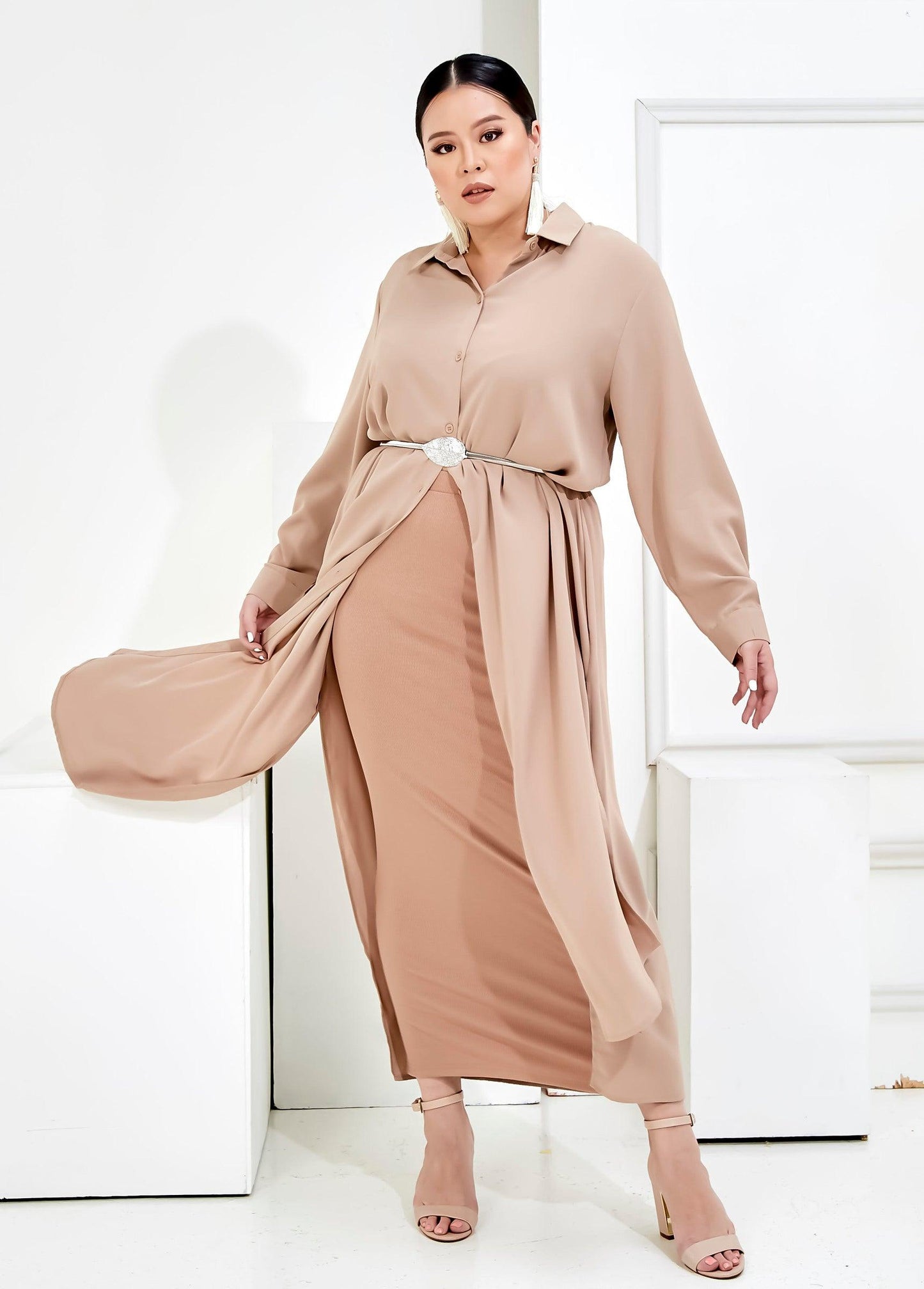 Curva Fabulous - Curva Bf Shirt Dress - Nude Palette Series - CURVA FABULOUS INDONESIA - casual, dress, formal, nude, shirt dress, Viscose, work wear - Dresses