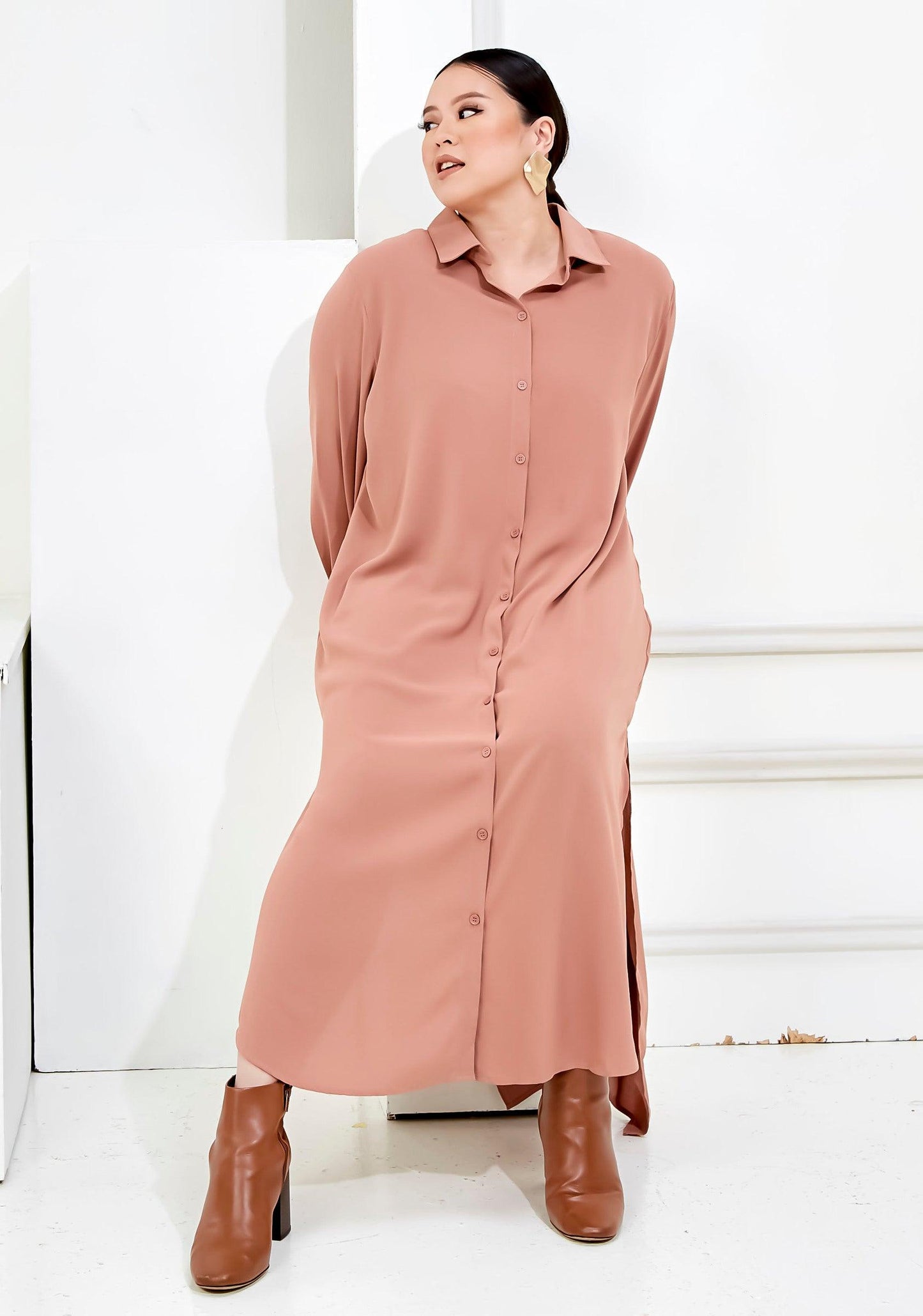 Curva Fabulous - Curva Bf Shirt Dress - Nude Palette Series - CURVA FABULOUS INDONESIA - casual, dress, formal, nude, shirt dress, Viscose, work wear - Dresses