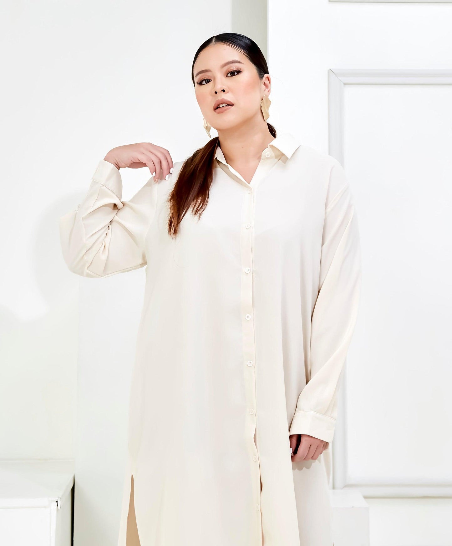 Curva Fabulous - Curva Bf Shirt Dress - Nude Palette Series - CURVA FABULOUS INDONESIA - casual, dress, formal, nude, shirt dress, Viscose, work wear - Dresses