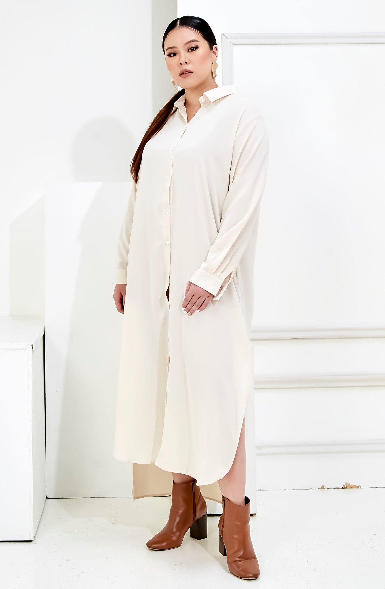 Curva Fabulous - Curva Bf Shirt Dress - Nude Palette Series - CURVA FABULOUS INDONESIA - casual, dress, formal, nude, shirt dress, Viscose, work wear - Dresses