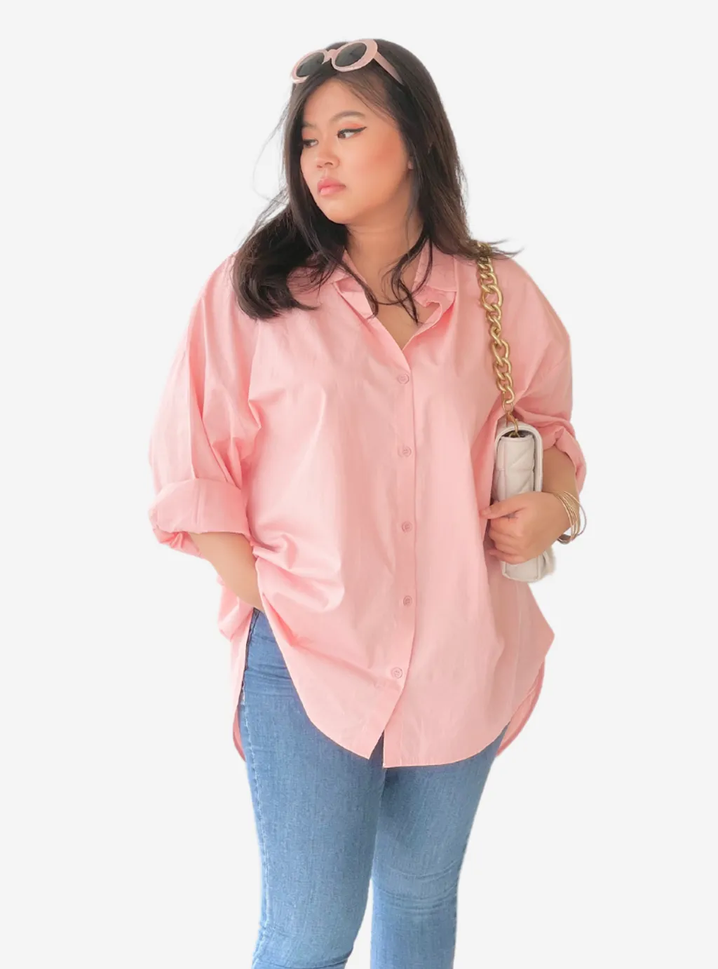 Curva Fabulous - Kemeja Dropped Shoulder Oversize Shirt - Pink Series - CURVA FABULOUS INDONESIA - Shirts & Tops