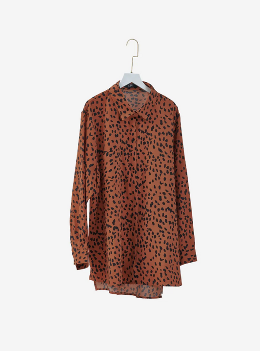 CURVA FABULOUS Leopard Shirt - Earthy Tone - CURVA FABULOUS INDONESIA - Shirts & Tops