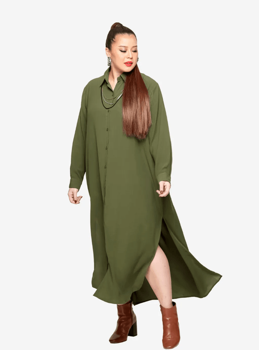 Curva Fabulous - Curva Oversized Shirt Dress - Jade Palette Series - CURVA FABULOUS INDONESIA - casual, dress, formal, green, shirt dress, Viscose, work wear - Dresses