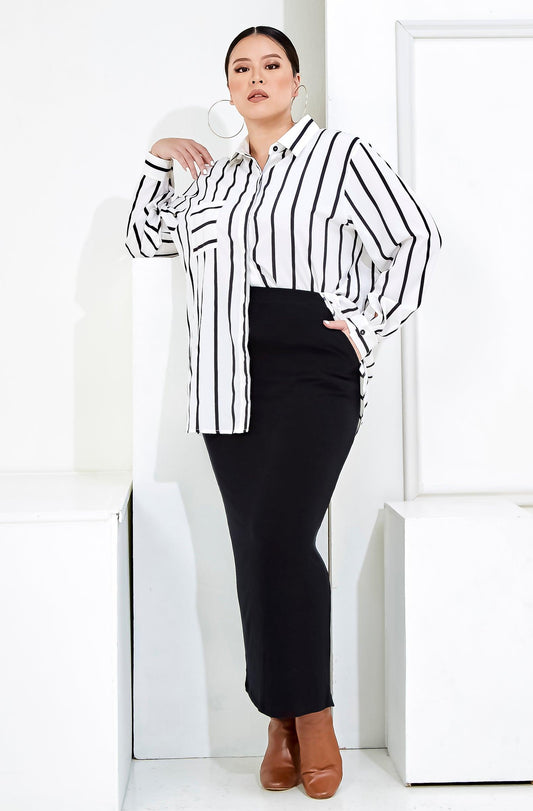 Curva Fabulous - Curva Striped Boyfriend Shirt - CURVA FABULOUS INDONESIA - casual, formal, garis, kemeja, shirt, striped, tops, Viscose, work wear - Shirts & Tops