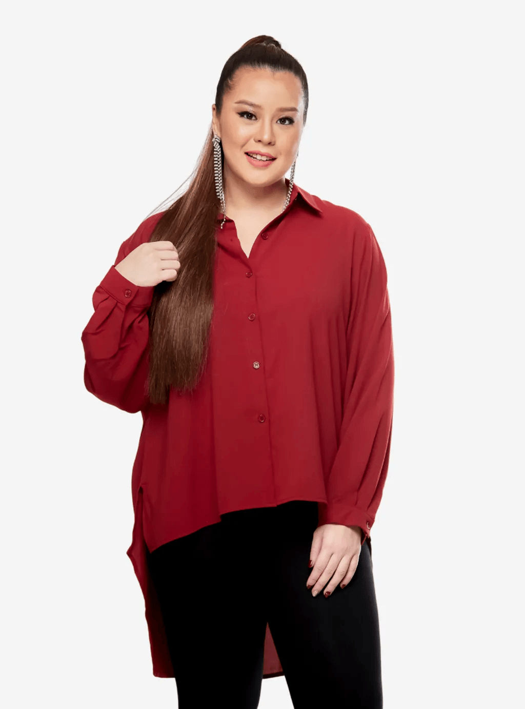 Curva Fabulous - High-Low Crop Shirt - Joy Series - CURVA FABULOUS INDONESIA - casual, formal, kemeja, sale, shirt, tops, work wear - Shirts & Tops