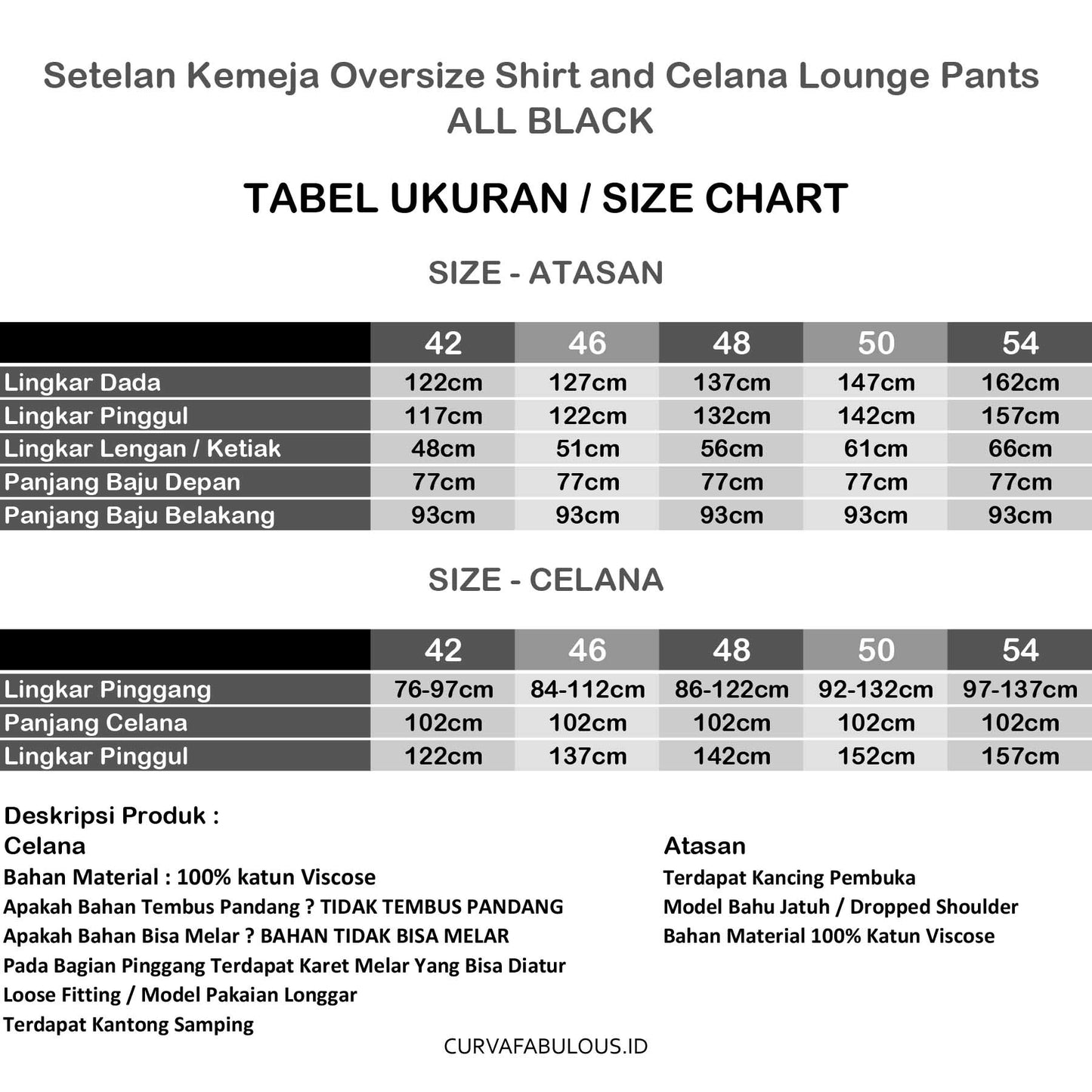 Setelan Kemeja Oversized Shirt dan Celana Lounge Pants - ALL BLACK