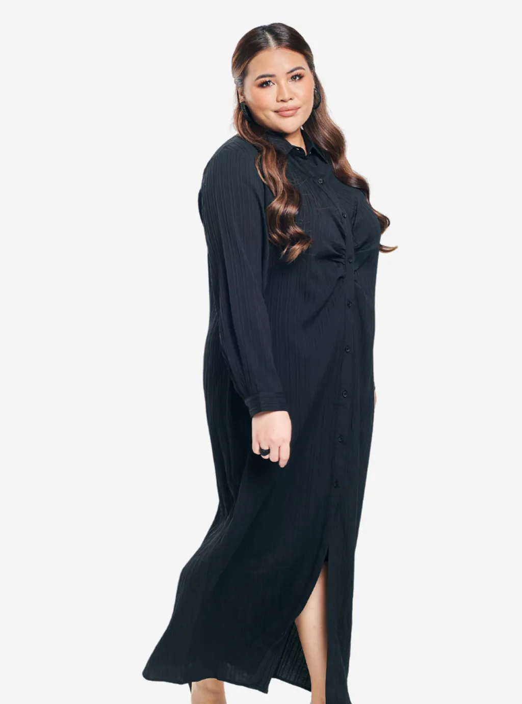 Texture Longline Ruched Shirt Dress