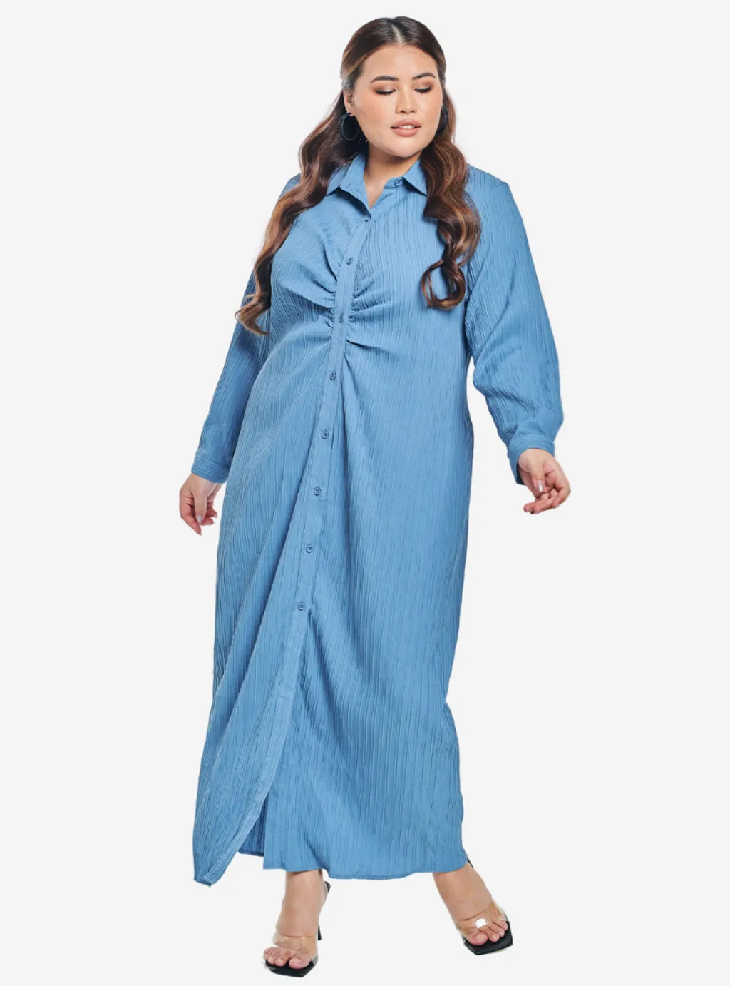 Texture Longline Ruched Shirt Dress