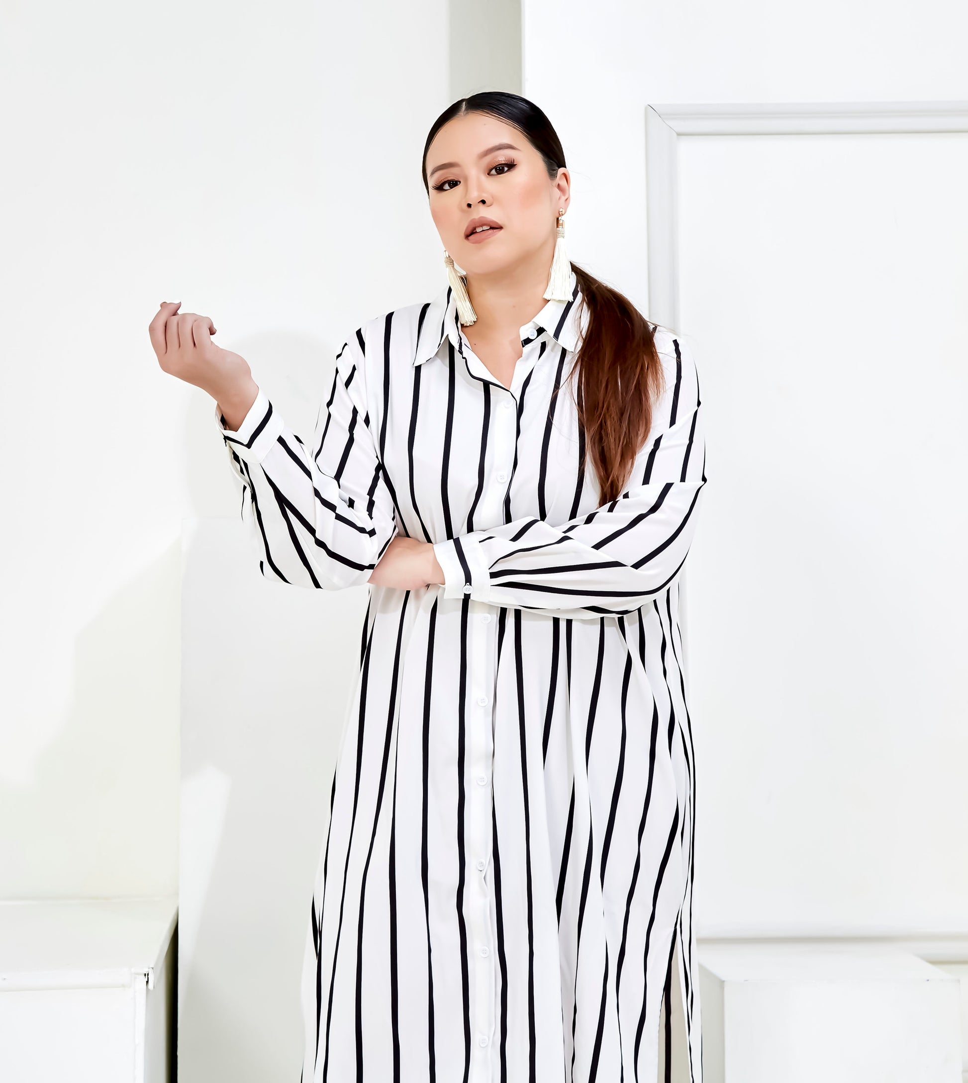 Curva Fabulous - V2 - Curva Bf Shirt - Striped Shirt Dress - CURVA FABULOUS INDONESIA - Dresses