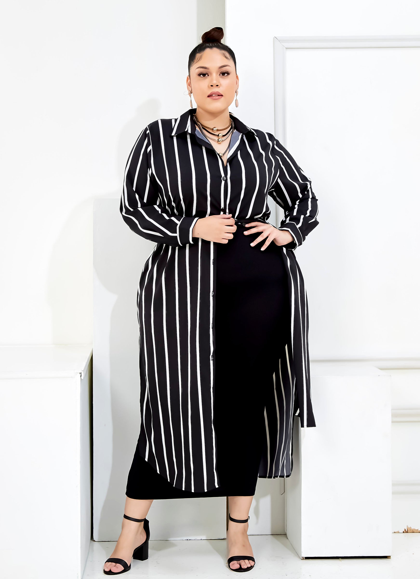 Curva Fabulous - V2 - Curva Bf Shirt - Striped Shirt Dress - CURVA FABULOUS INDONESIA - Dresses