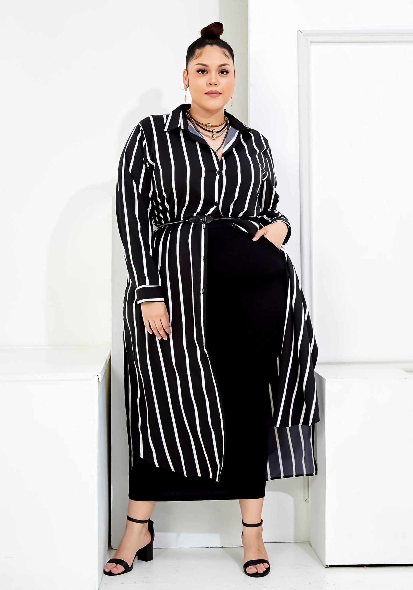 Curva Fabulous - V2 - Curva Bf Shirt - Striped Shirt Dress - CURVA FABULOUS INDONESIA - Dresses