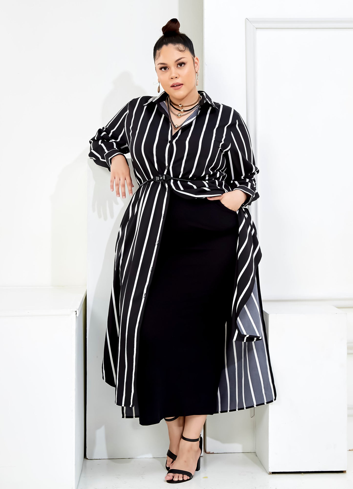 Curva Fabulous - V2 - Curva Bf Shirt - Striped Shirt Dress - CURVA FABULOUS INDONESIA - Dresses