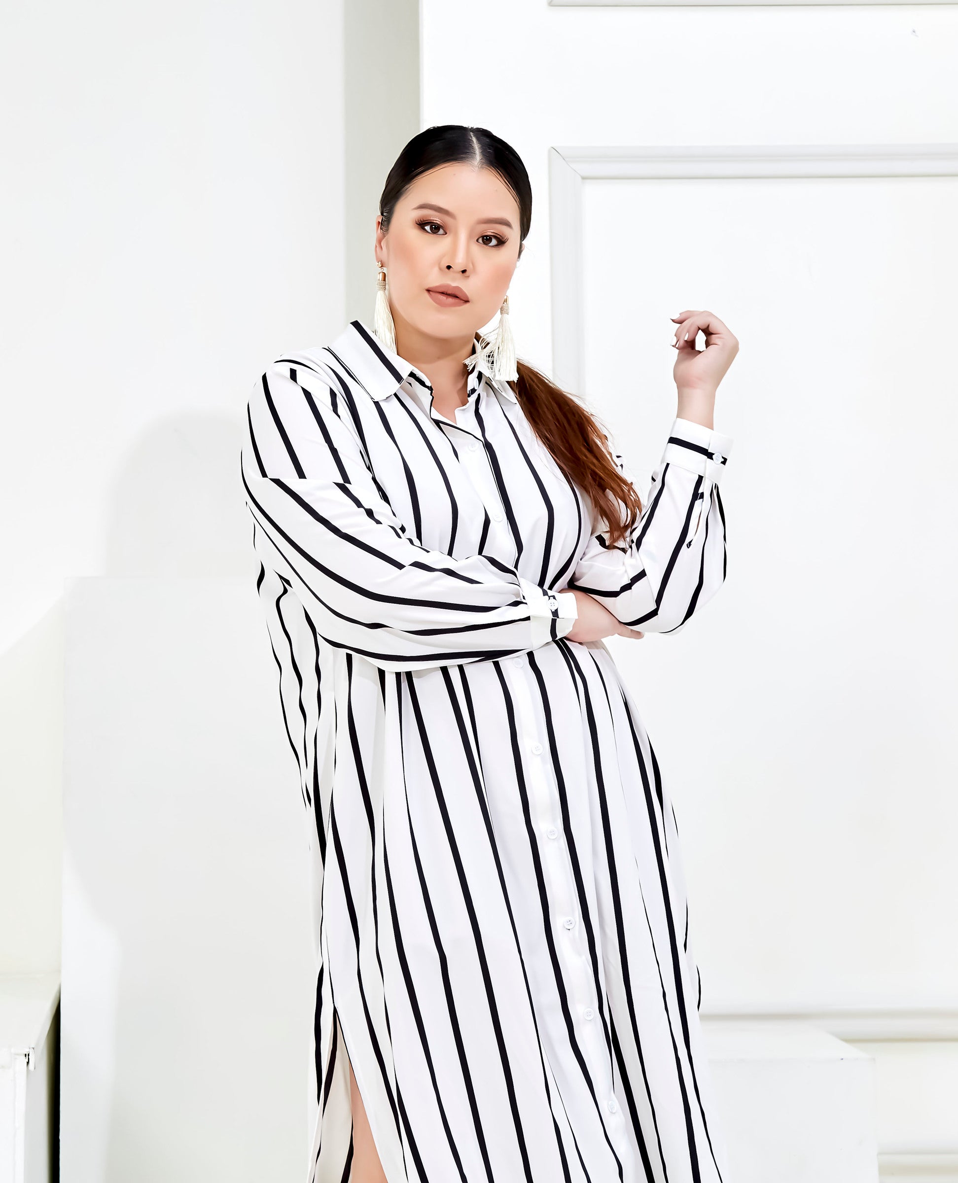 Curva Fabulous - V2 - Curva Bf Shirt - Striped Shirt Dress - CURVA FABULOUS INDONESIA - Dresses